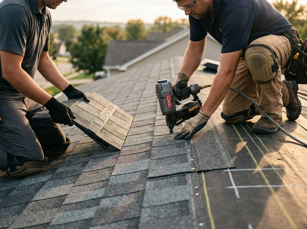 Professional roofer working on a residential roof in Kaiminani